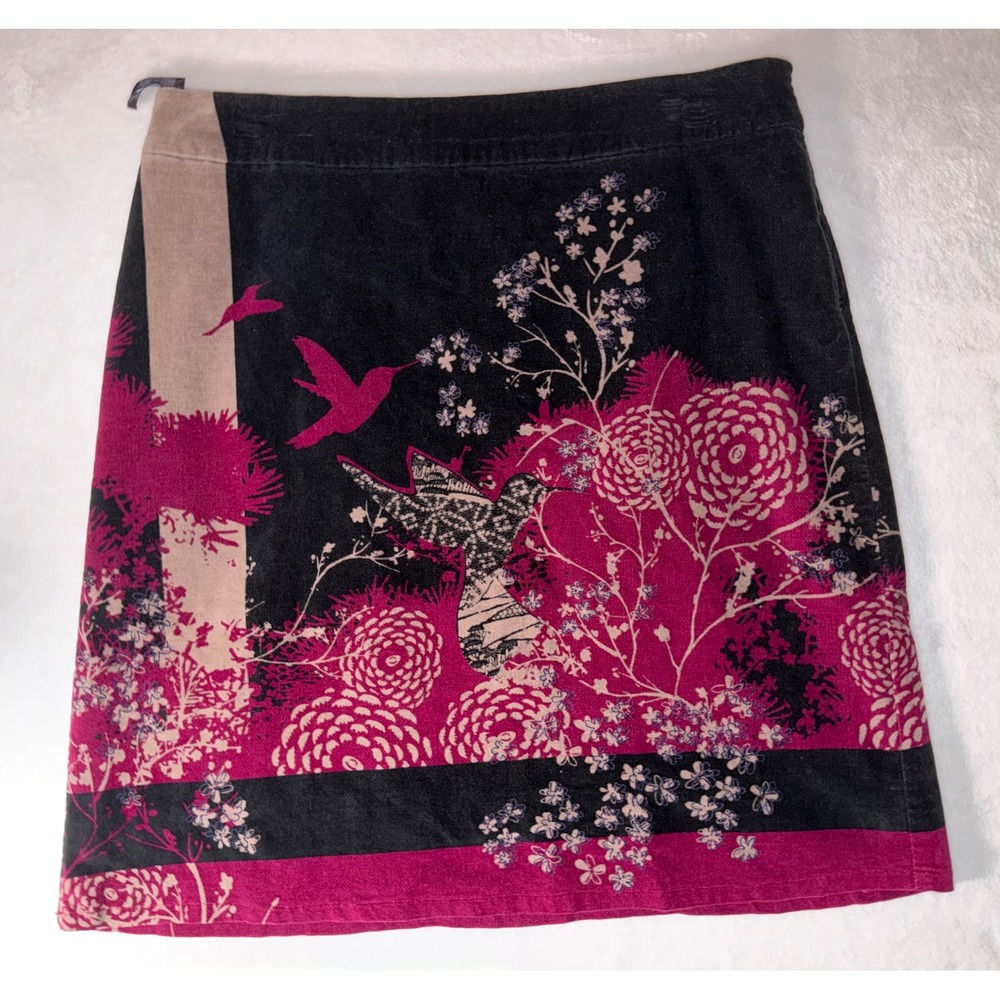 Vintage White Stuff Hummingbird Floral Fine-Well Corduroy Mini Skirt Size 16